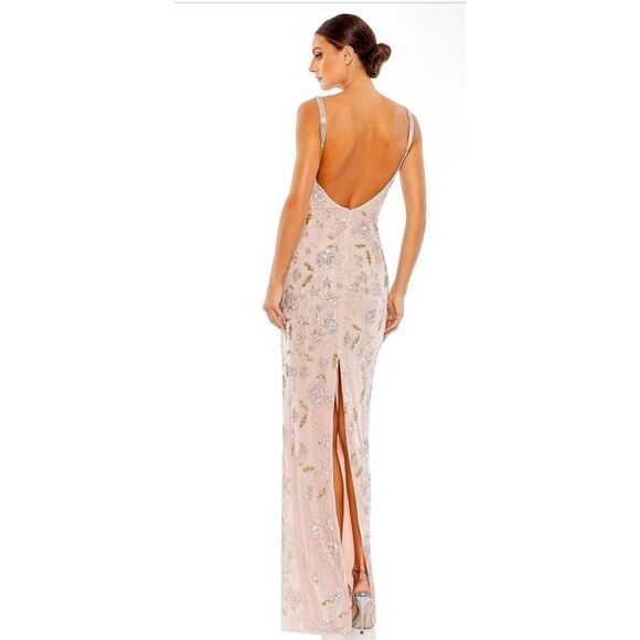 Mac Duggal Rose Pink Beaded Column Strappy Maxi Dress Gown Prom Sz 6 $698 - Picture 2 of 9